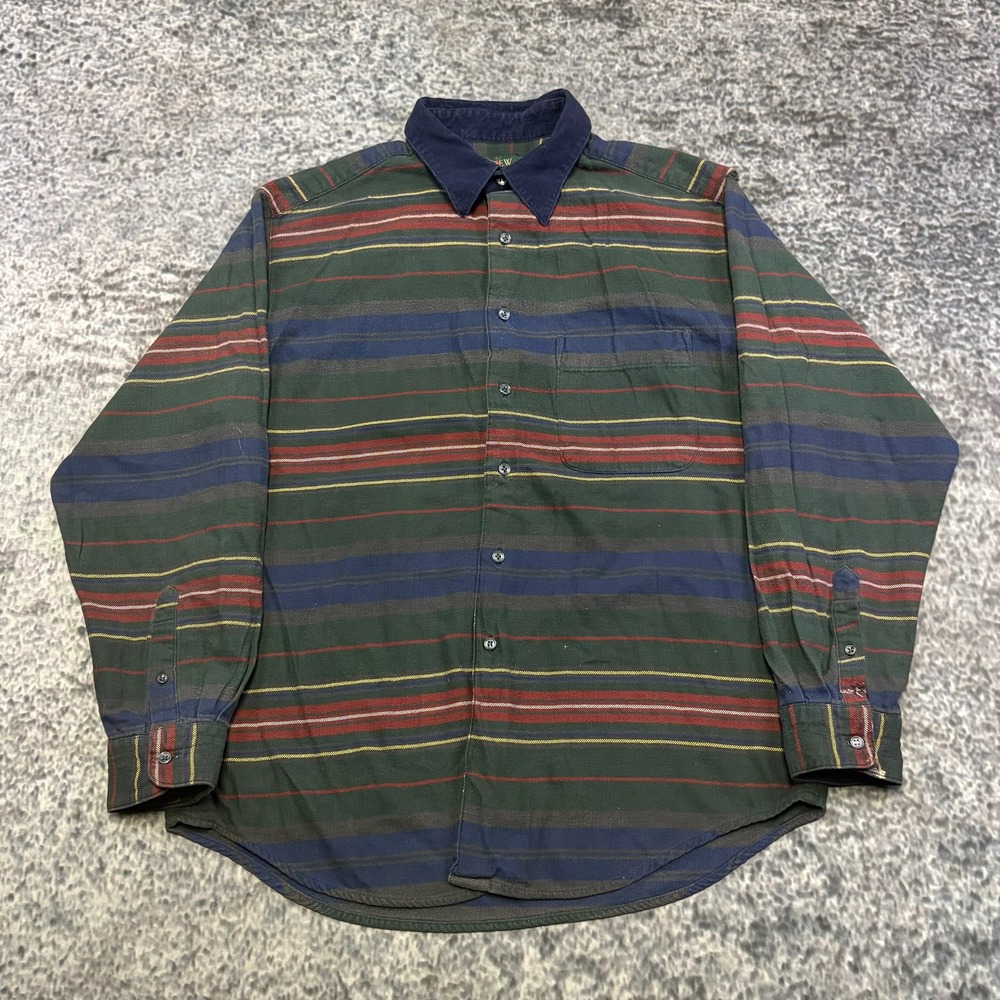 Vintage J. Crew Shirt Button Down Horizontal Striped Mens Large Casual Preppy